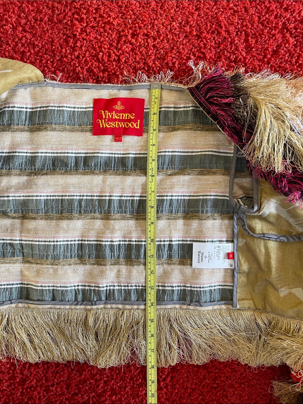 Vivienne Westwood RED LABEL Bolero Fringe Hippie Jacket Beige/Grey Stripes SS17 - Picture 10 of 13